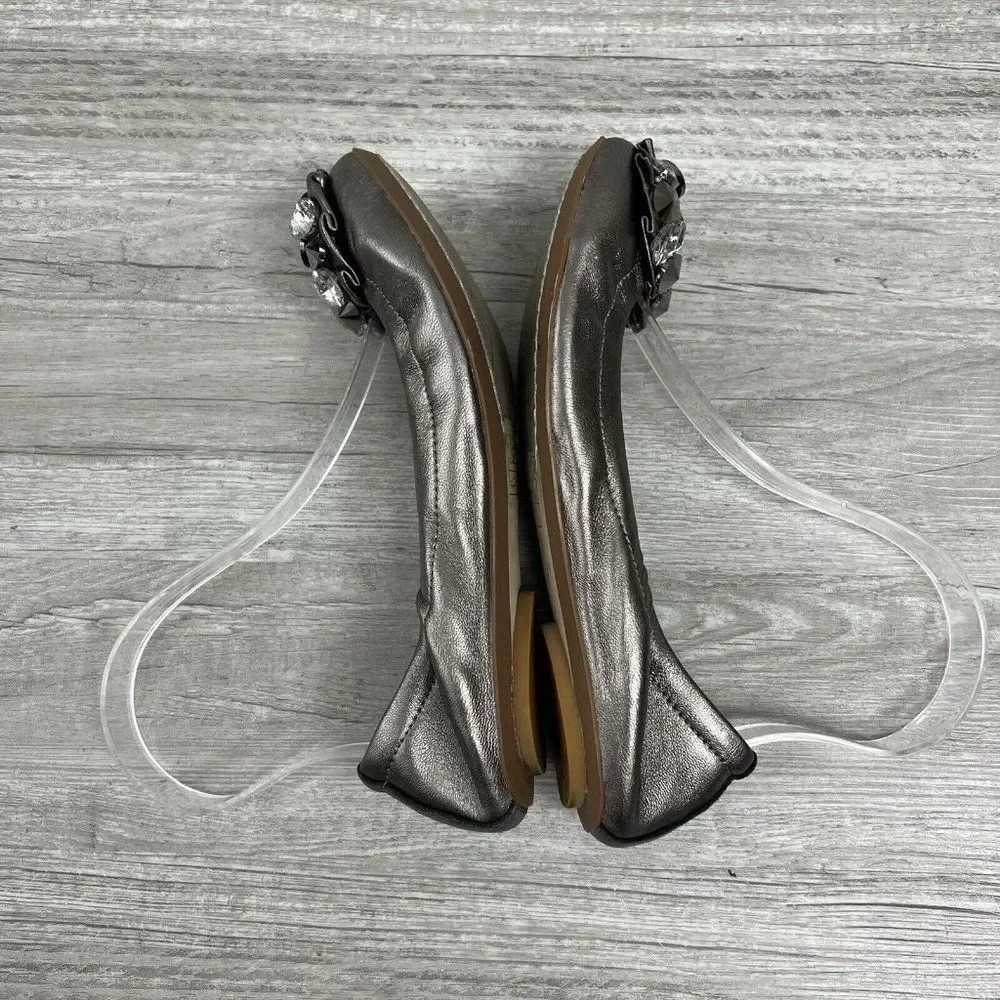 Jeffrey Campbell ballet flat Metallic Gray leather embellished shoes size 6
